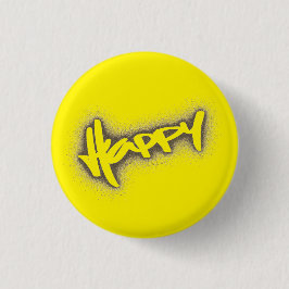 GEEL GLOWENDE HAPPY GRAFFITI RONDE BUTTON 3,2 CM