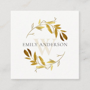 GEEL GOLD FOLIAGE WATERVERF WREATH PROFESSIONAL VIERKANTE VISITEKAARTJE