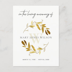 GEEL GOLD FOLIAGE WREATH MEMORIAL DANK U UITNODIGING BRIEFKAART