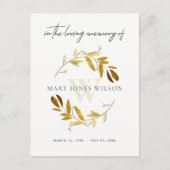 GEEL GOLD FOLIAGE WREATH MEMORIAL DANK U UITNODIGING BRIEFKAART (Voorkant)