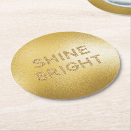 Geel Gold Glitter Shine Bright Quote Ronde Kartonnen Onderzetter