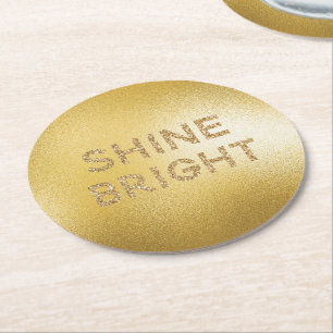 Geel Gold Glitter Shine Bright Quote Ronde Kartonnen Onderzetter