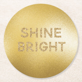 Geel Gold Glitter Shine Bright Quote Ronde Kartonnen Onderzetter