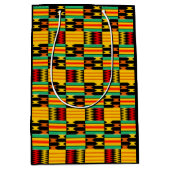 Geel-Gold Red Black Comb Kente Gift Bag Medium Cadeauzakje (Voorkant)