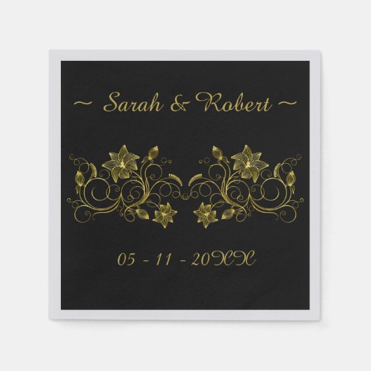 Geel Gold-script op zwarte achtergrond Servet (Voorkant)