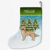 Geel Golden Retriever Blue Christmas Custom Name Kleine Kerstsok (Achterkant)