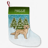 Geel Golden Retriever Blue Christmas Custom Name Kleine Kerstsok (Voorkant)