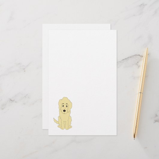 Geel Goldendoodle Dog Design Briefpapier (Voorkant / Achterkant in situ)