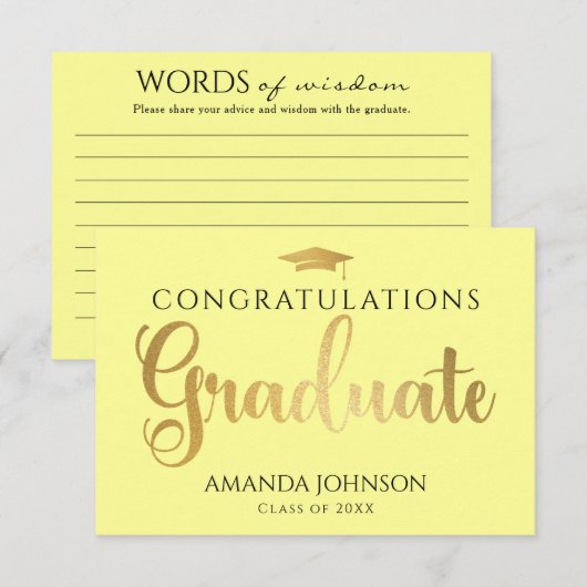 Geel Goud Afstuderen Wijsheid Afstuderen Informatiekaartje (Voorkant / Achterkant)
