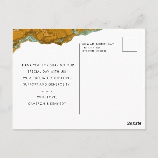 Geel goud & Aqua Marble Hartelijk dank Briefkaart (Achterkant)