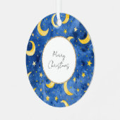 Geel Goud Blauw Sterren Manen Kerstmis Metalen Ornament (Voorkant links)