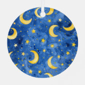 Geel Goud Blauw Sterren Manen Kerstmis Metalen Ornament (Achterkant)