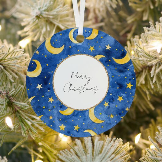 Geel Goud Blauw Sterren Manen Kerstmis Metalen Ornament (Insitu)