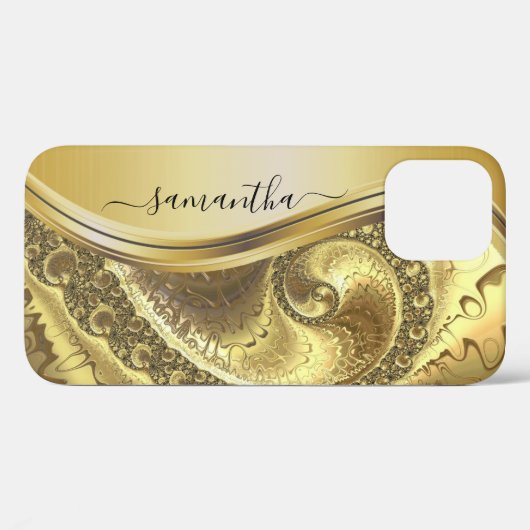 Geel goud bold metallic handgeschreven monogram Case-Mate iPhone case (Achterkant (horizontaal))