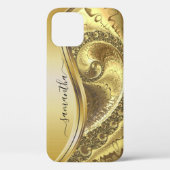 Geel goud bold metallic handgeschreven monogram Case-Mate iPhone case (Achterkant)