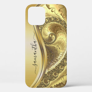 Geel goud bold metallic handgeschreven monogram Case-Mate iPhone case