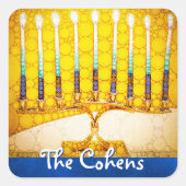 Geel Goud Chanoeka Menorah Elegante Aangepaste Naa Vierkante Sticker (Voorkant)