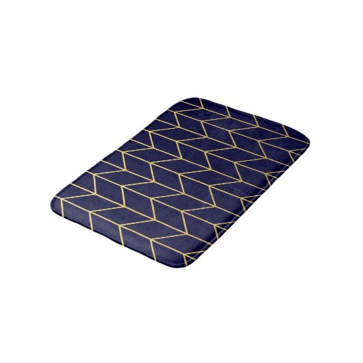 Geel goud Chevron Navy Blue Modern Chic Badmat (Gekanteld)