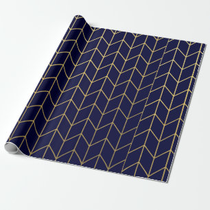 Geel goud Chevron Navy Blue Modern Chic Cadeaupapier