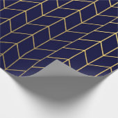 Geel goud Chevron Navy Blue Modern Chic Cadeaupapier (Hoek)
