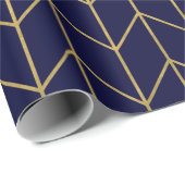 Geel goud Chevron Navy Blue Modern Chic Cadeaupapier (Rol Hoek)