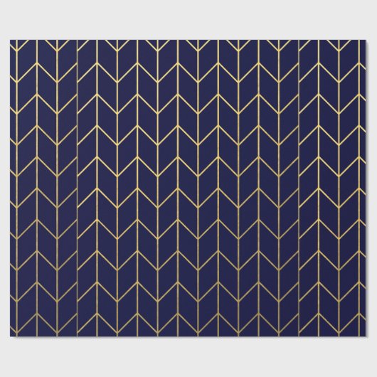 Geel goud Chevron Navy Blue Modern Chic Cadeaupapier (Vlak)