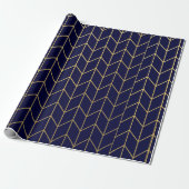 Geel goud Chevron Navy Blue Modern Chic Cadeaupapier (Uitgerold)