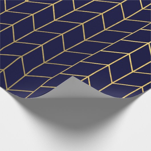Geel goud Chevron Navy Blue Modern Chic Cadeaupapier (Hoek)