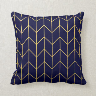 Geel goud Chevron Navy Blue Modern Chic Kussen