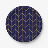 Geel goud Chevron Navy Blue Modern Chic Papieren Bordje (Voorkant)