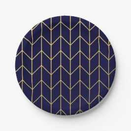 Geel goud Chevron Navy Blue Modern Chic Papieren Bordje