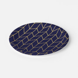 Geel goud Chevron Navy Blue Modern Chic Papieren Bordje