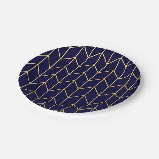 Geel goud Chevron Navy Blue Modern Chic Papieren Bordje (Gekanteld)