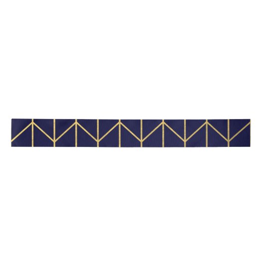 Geel goud Chevron Navy Blue Modern Chic Satijnen Lint (Voorkant)