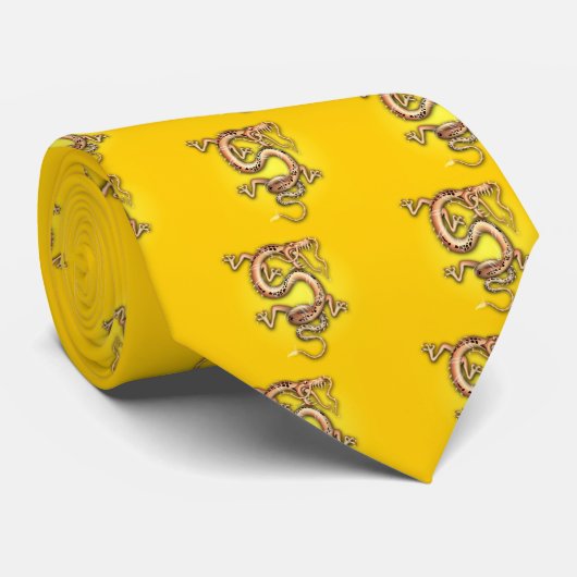 GEEL GOUD DRAGON FANTASY CREATURE ORIENTAL GRAPH STROPDAS (Opgerold)