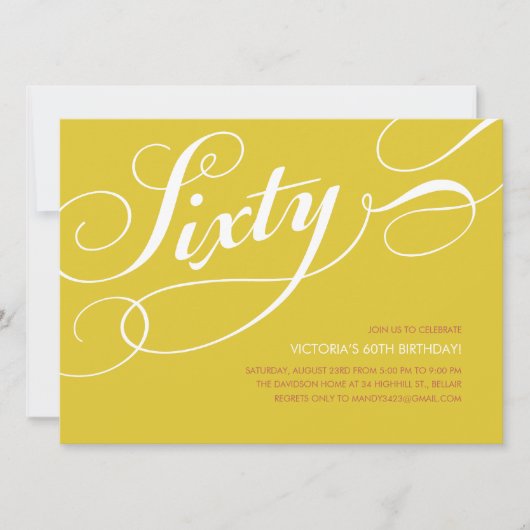 Geel goud Elegant 60e verjaardag Uitnodigingen (Voorkant)