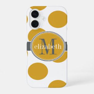Geel Goud en Grijze Grote Stippen Monogram iPhone 16 Hoesje