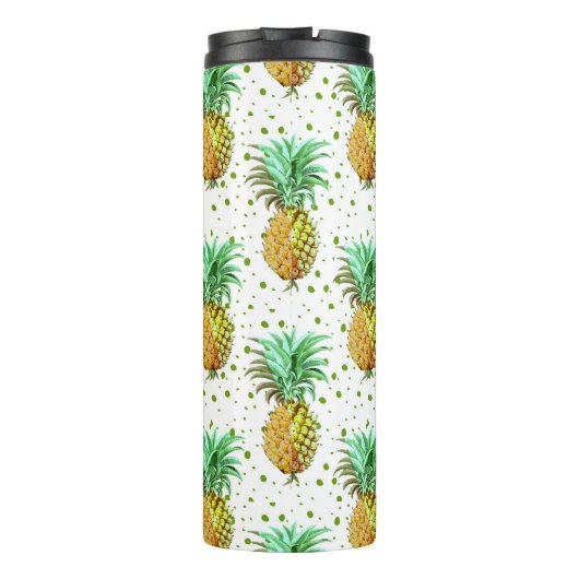 Geel goud en groen anananaspatroon. thermosbeker (Achterkant)