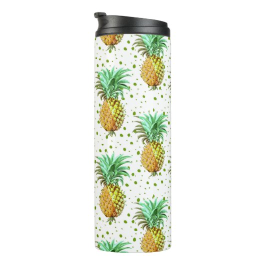 Geel goud en groen anananaspatroon. thermosbeker (Geroteerd rechts)
