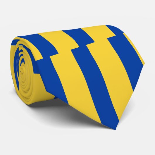 Geel-goud en koninklijk blauw, verticaal-gestreept stropdas (Opgerold)