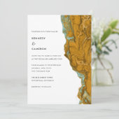 Geel goud en minimalistisch marmer huwelijk kaart (Staand voorkant)