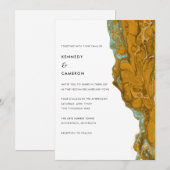 Geel goud en minimalistisch marmer huwelijk kaart (Voorkant / Achterkant)