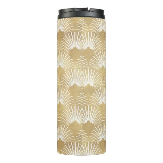 Geel goud en wit art-deco patroon. thermosbeker (Achterkant)