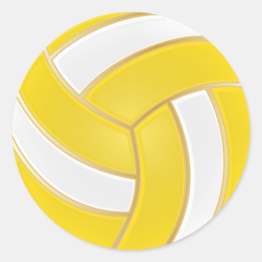 Geel, Goud en Wit Volleybal Ronde Sticker (Voorkant)