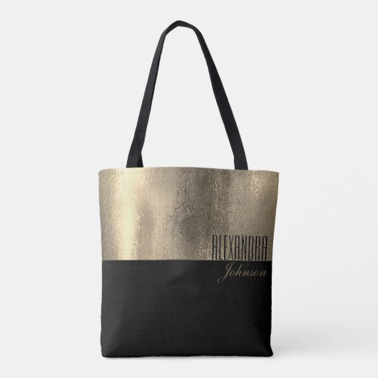 Geel Goud en Zwart Eenvoudige Naam Tote Bag (Achterkant)