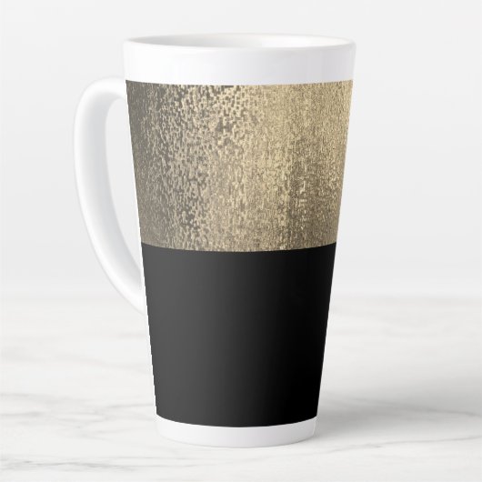 Geel Goud en Zwart Luxe Moderne Naam Latte Mok (Linkerhoek)