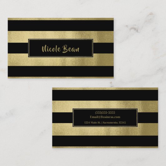 Geel goud en zwarte Stripes Chic Modern Glam Visitekaartje (Voorkant / Achterkant)