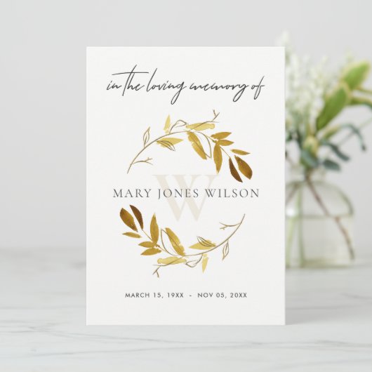 GEEL GOUD FAUNA SYMPATHY MEMORIAL SERVICE INVITE BEDANKKAART (Staand voorkant)