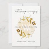 GEEL GOUD FAUNA SYMPATHY MEMORIAL SERVICE INVITE BEDANKKAART (Voorkant)