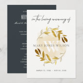 GEEL GOUD FAUNA SYMPATHY MEMORIAL SERVICE INVITE BEDANKKAART (Voorkant / Achterkant)